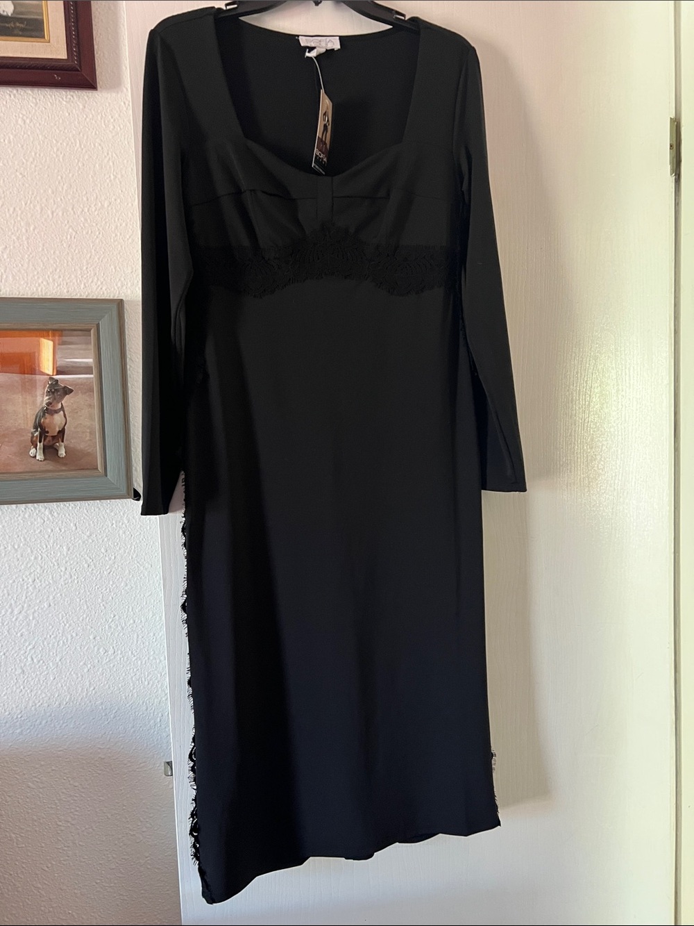 sofia by sofia vergara Black Long Sleeve Midi Dress with Lace Detail